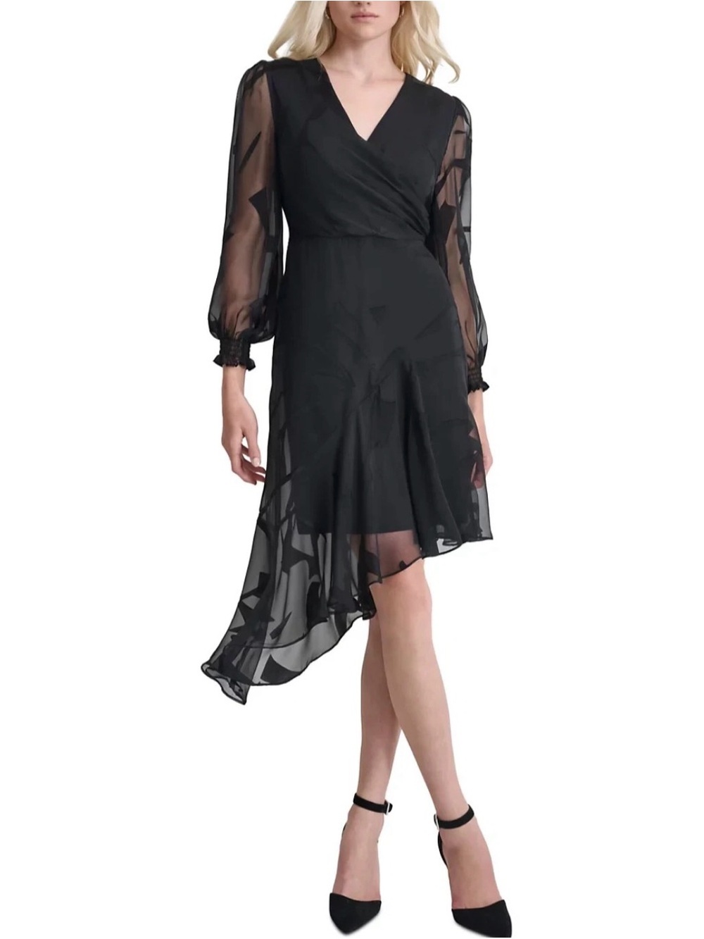 DKNY NWT Black Surplice-Neck Asymmetric Midi Dress 6
